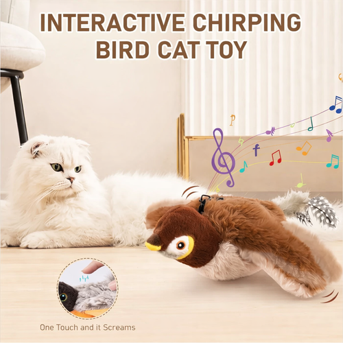 Interactive Chirping Bird Toy for Cats – Flaps, Sings & Keeps Pets Entertained